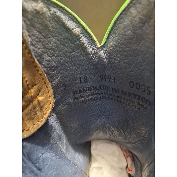 Roper Boys Western Leather Boots Size 9 Blue & Green Embroidered Handmade In Mex - Picture 4 of 9